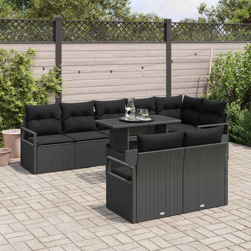 vidaXL Zestaw Sof na Ogród z przechowywaniem 9 pcs Czarny Polirattan