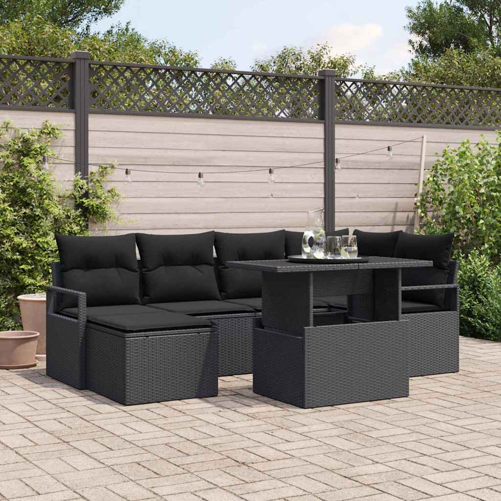 vidaXL Zestaw Sof na Ogród z przechowywaniem 7 pcs Czarny Polirattan