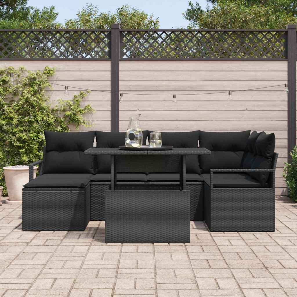 vidaXL Zestaw Sof na Ogród z przechowywaniem 7 pcs Czarny Polirattan