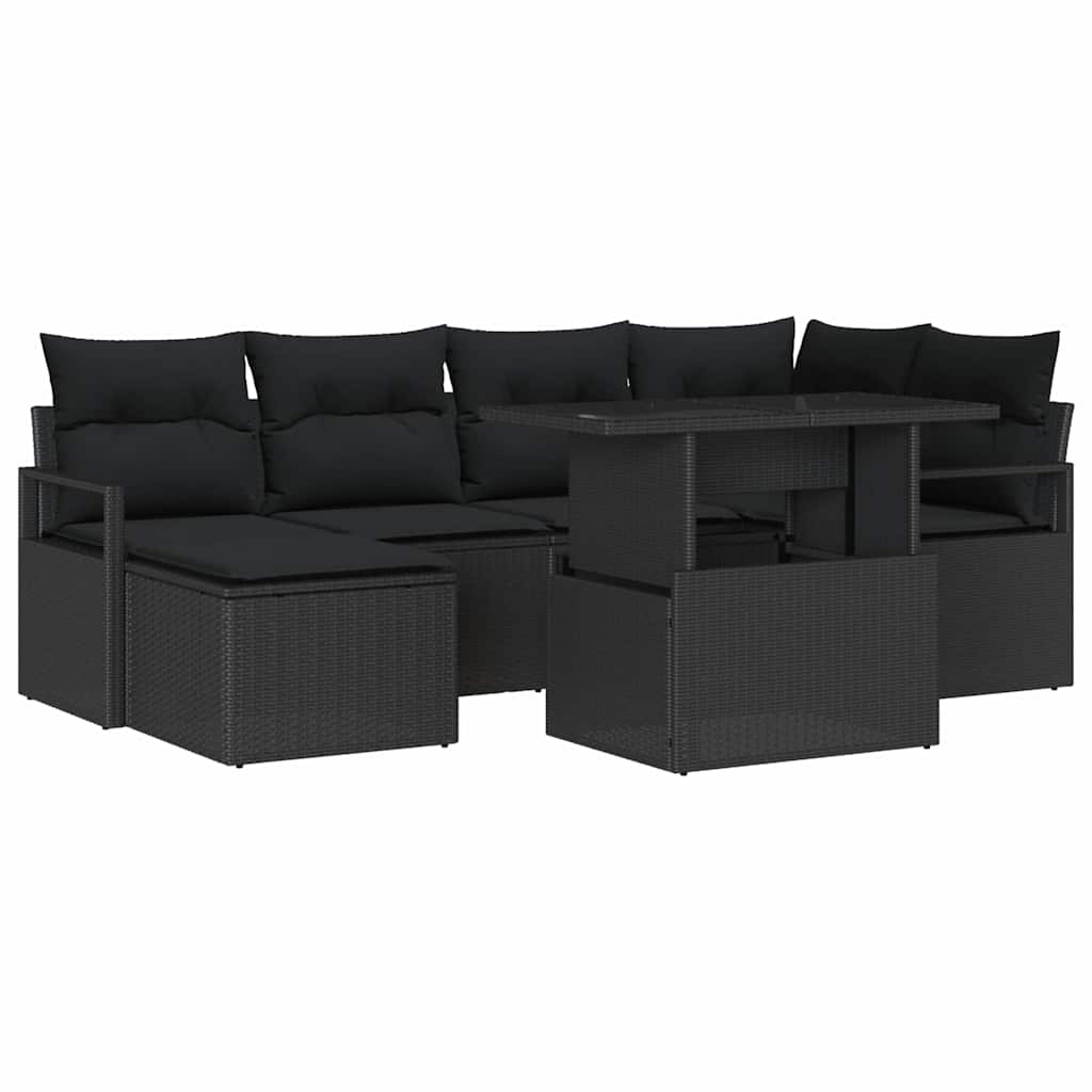 vidaXL Zestaw Sof na Ogród z przechowywaniem 7 pcs Czarny Polirattan