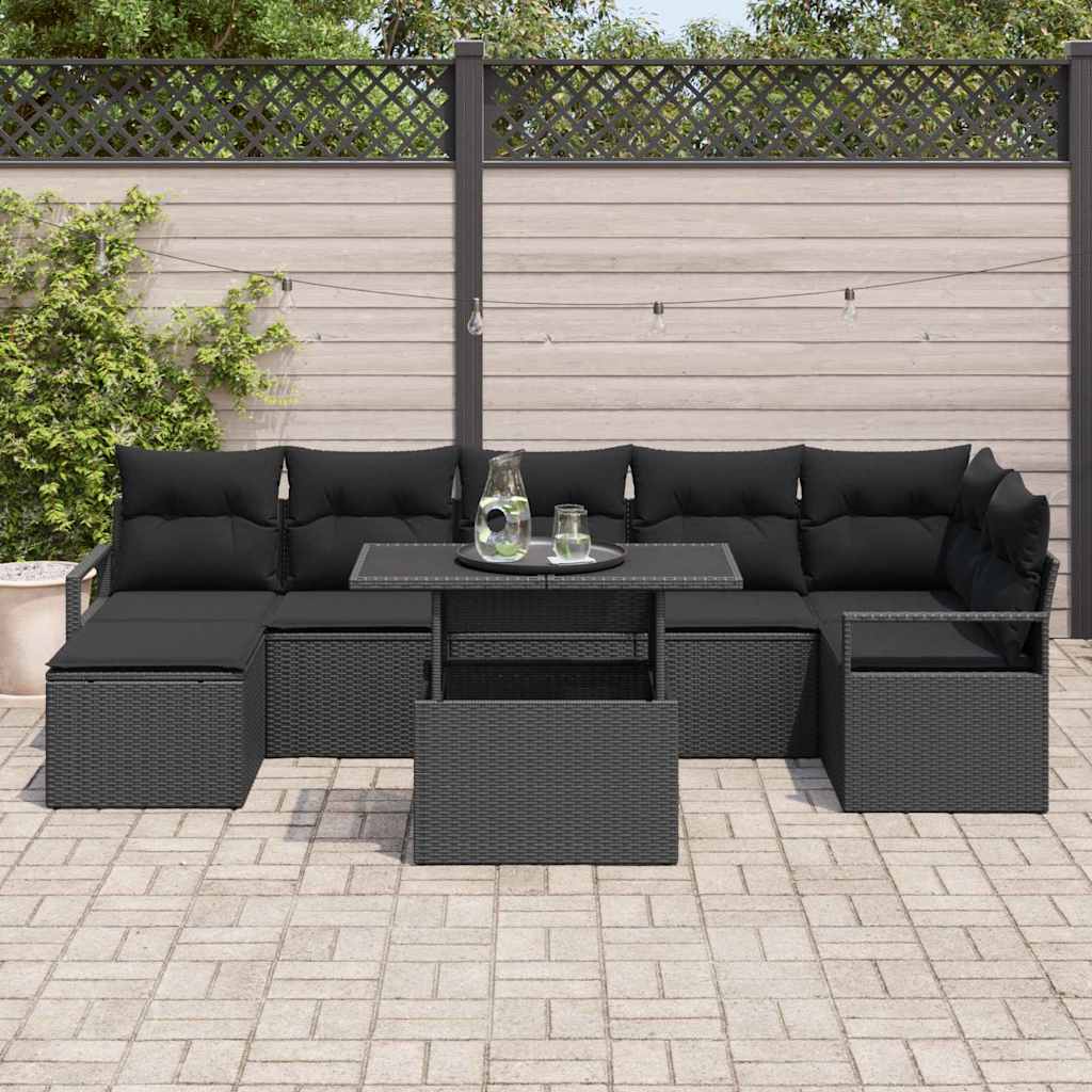 vidaXL Zestaw Sof na Ogród z przechowywaniem 8 pcs Czarny Polirattan