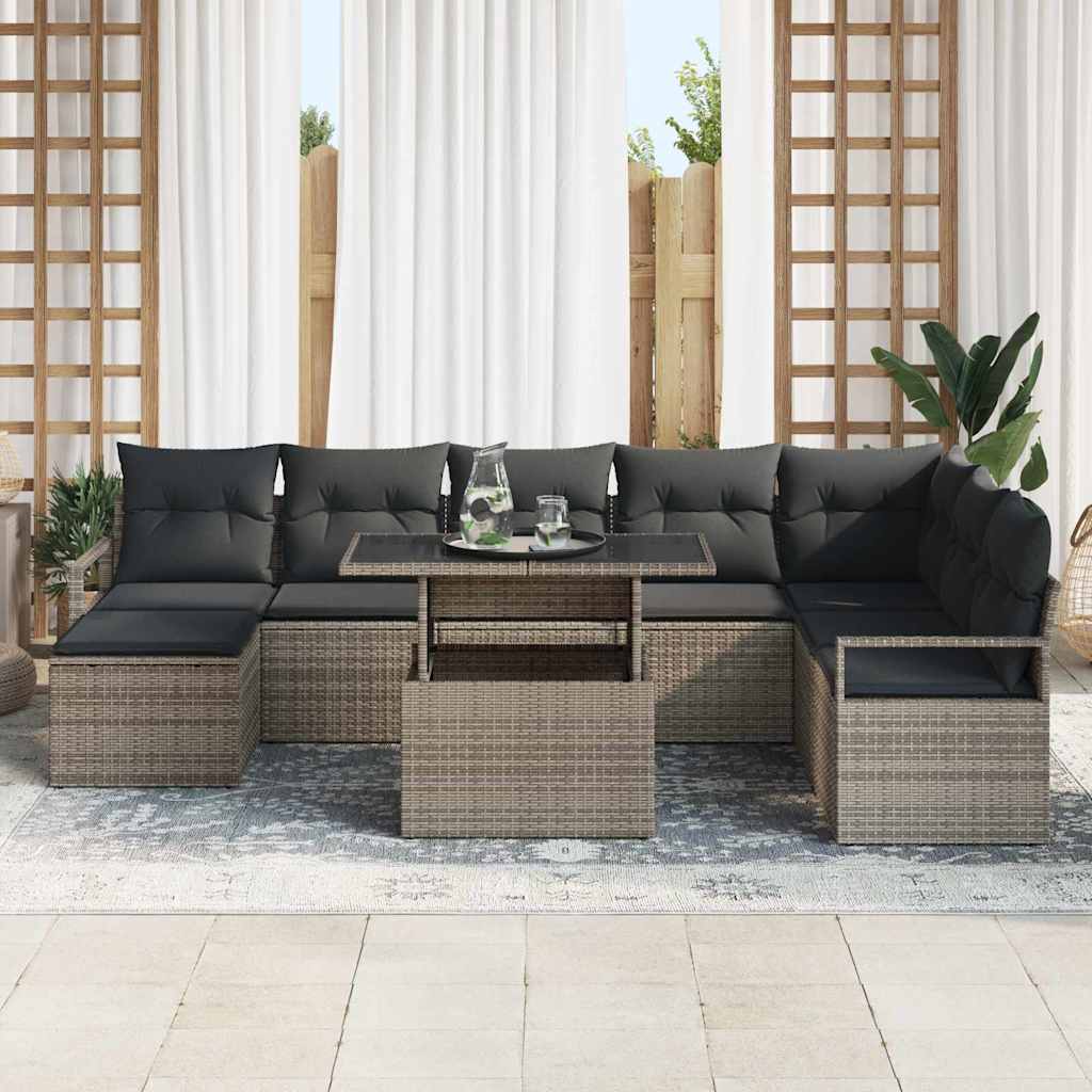 vidaXL Zestaw Sof na Ogród z przechowywaniem 9 pcs Szary Polirattan