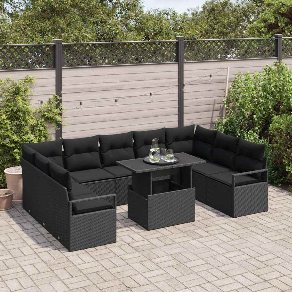 vidaXL Zestaw Sof na Ogród z przechowywaniem 10 pcs Czarny Polirattan
