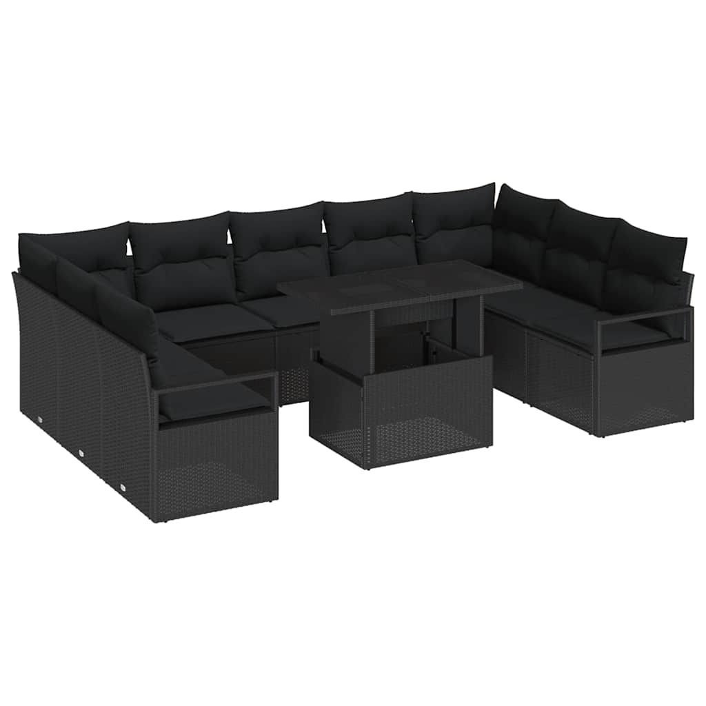 vidaXL Zestaw Sof na Ogród z przechowywaniem 10 pcs Czarny Polirattan
