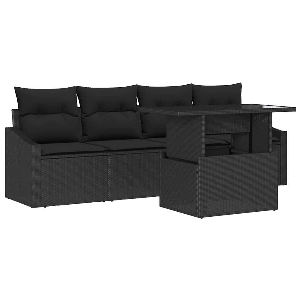vidaXL Zestaw Sof na Ogród z przechowywaniem 5 pcs Czarny Polirattan