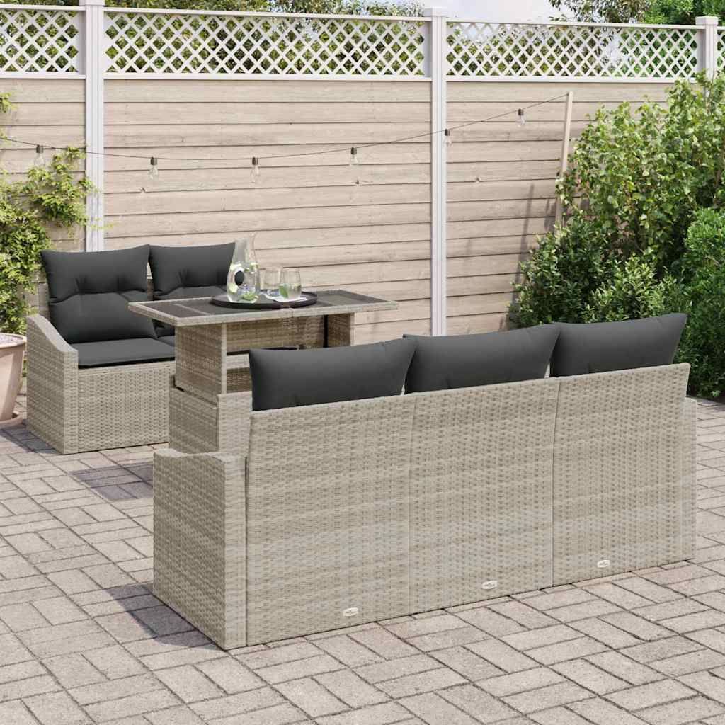 vidaXL Zestaw Sof na Ogród z poduszką 6 pcs Jasnoszary polirattan