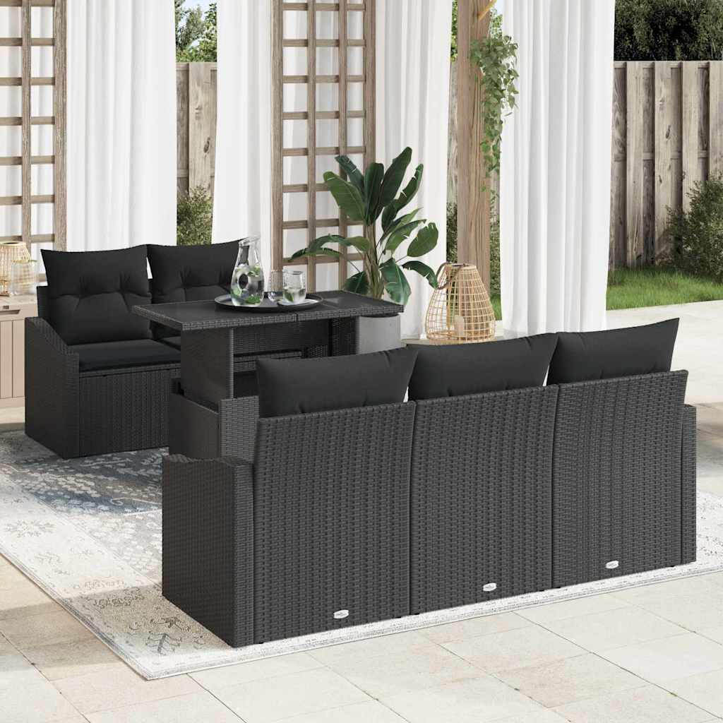 vidaXL Zestaw Sof na Ogród z poduszką 6 pcs Czarny polirattan
