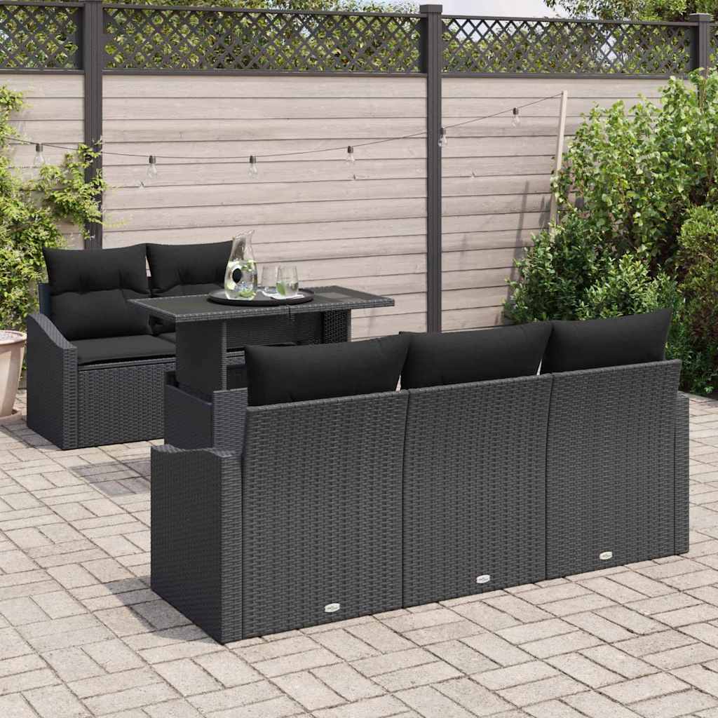vidaXL Zestaw Sof na Ogród z poduszką 6 pcs Czarny polirattan