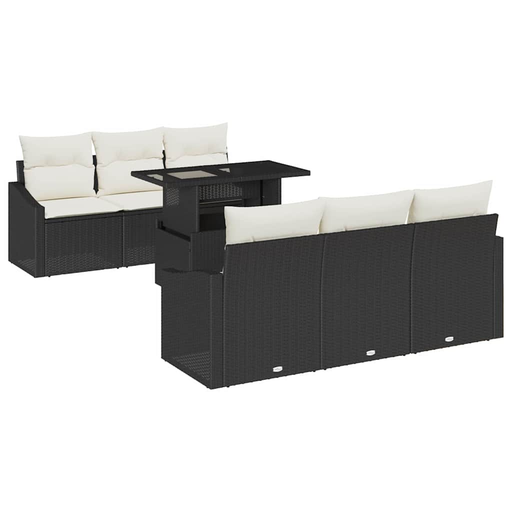 vidaXL Zestaw Sof na Ogród z poduszką 7 pcs Czarny polirattan