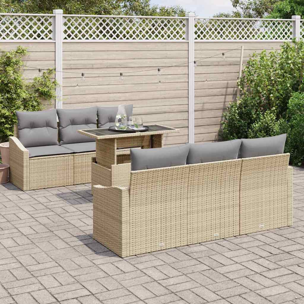 vidaXL Zestaw Sof na Ogród z przechowywaniem 7 pcs Beżowy Polirattan
