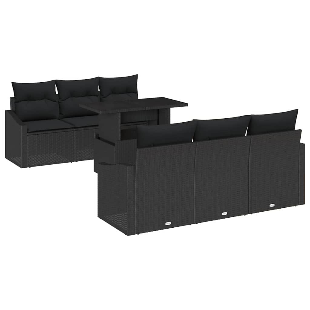 vidaXL Zestaw Sof na Ogród z poduszką 7 pcs Czarny polirattan