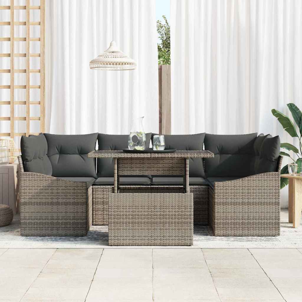 vidaXL Zestaw Sof na Ogród z przechowywaniem 7 pcs Szary Polirattan