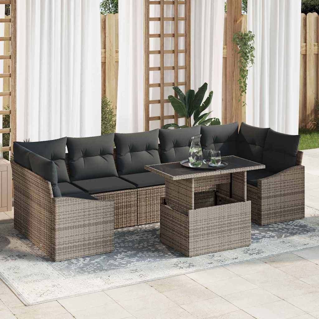 vidaXL Zestaw Sof na Ogród z poduszką 8 pcs Szary polirattan