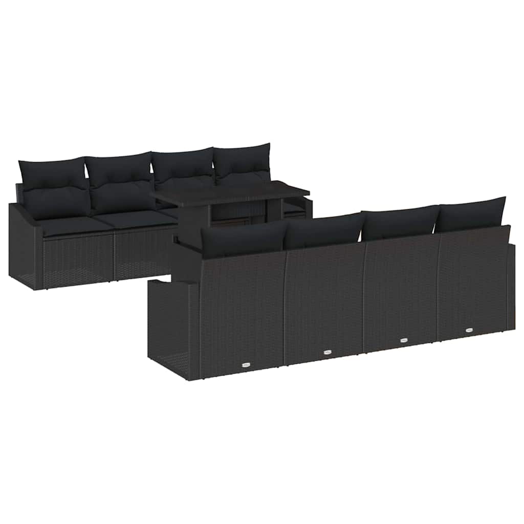 vidaXL Zestaw Sof na Ogród z poduszką 9 pcs Czarny polirattan