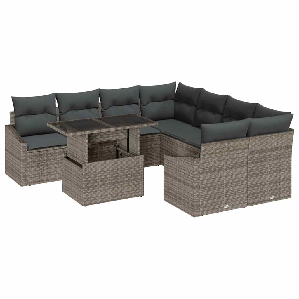 vidaXL Zestaw Sof na Ogród z przechowywaniem 9 pcs Szary Polirattan