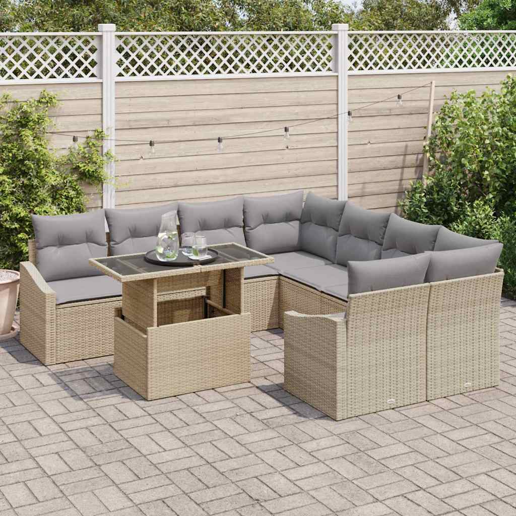 vidaXL Zestaw Sof na Ogród z przechowywaniem 9 pcs Beżowy Polirattan