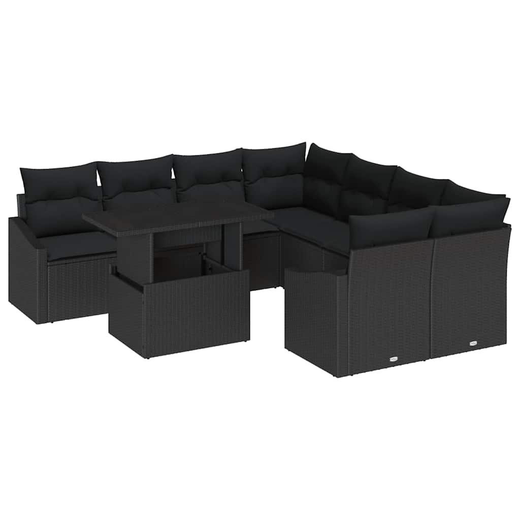 vidaXL Zestaw Sof na Ogród z przechowywaniem 9 pcs Czarny Polirattan