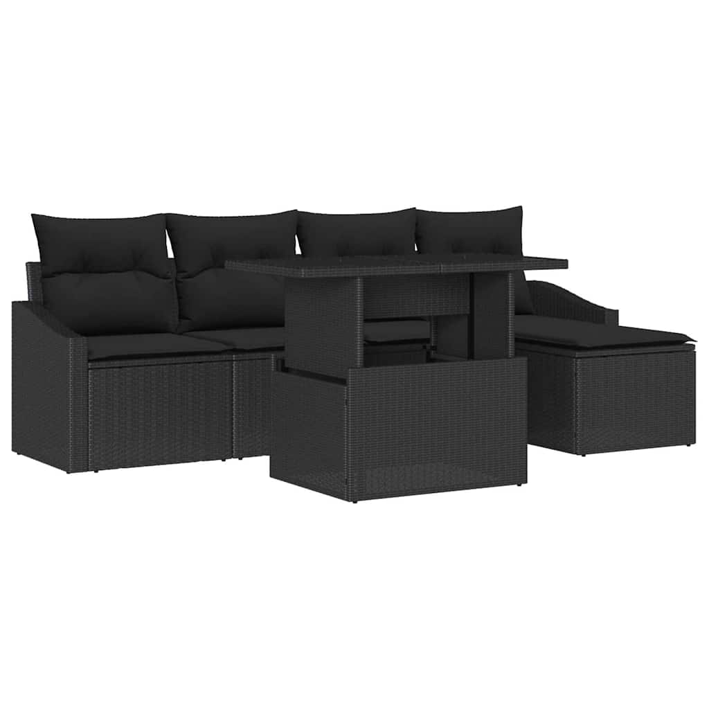 vidaXL Zestaw Sof na Ogród z poduszką 6 pcs Czarny polirattan