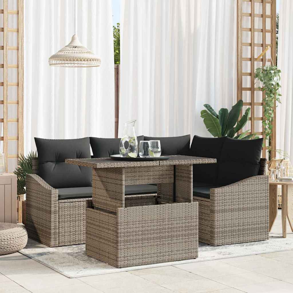 vidaXL Zestaw Sof na Ogród z poduszką z przechowywaniem 5 pcs Szary