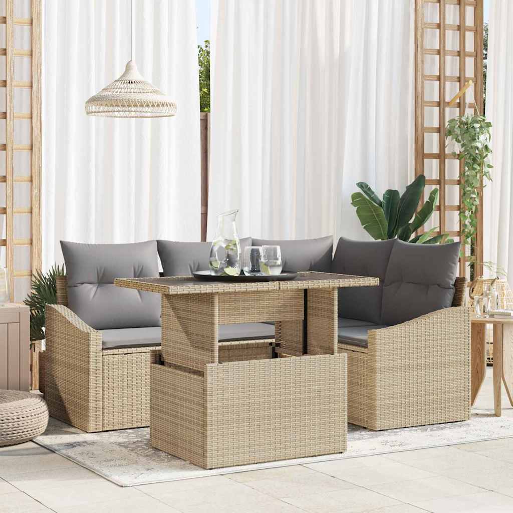 vidaXL Zestaw Sof na Ogród z poduszką 5 pcs Beżowy i jasnoszary