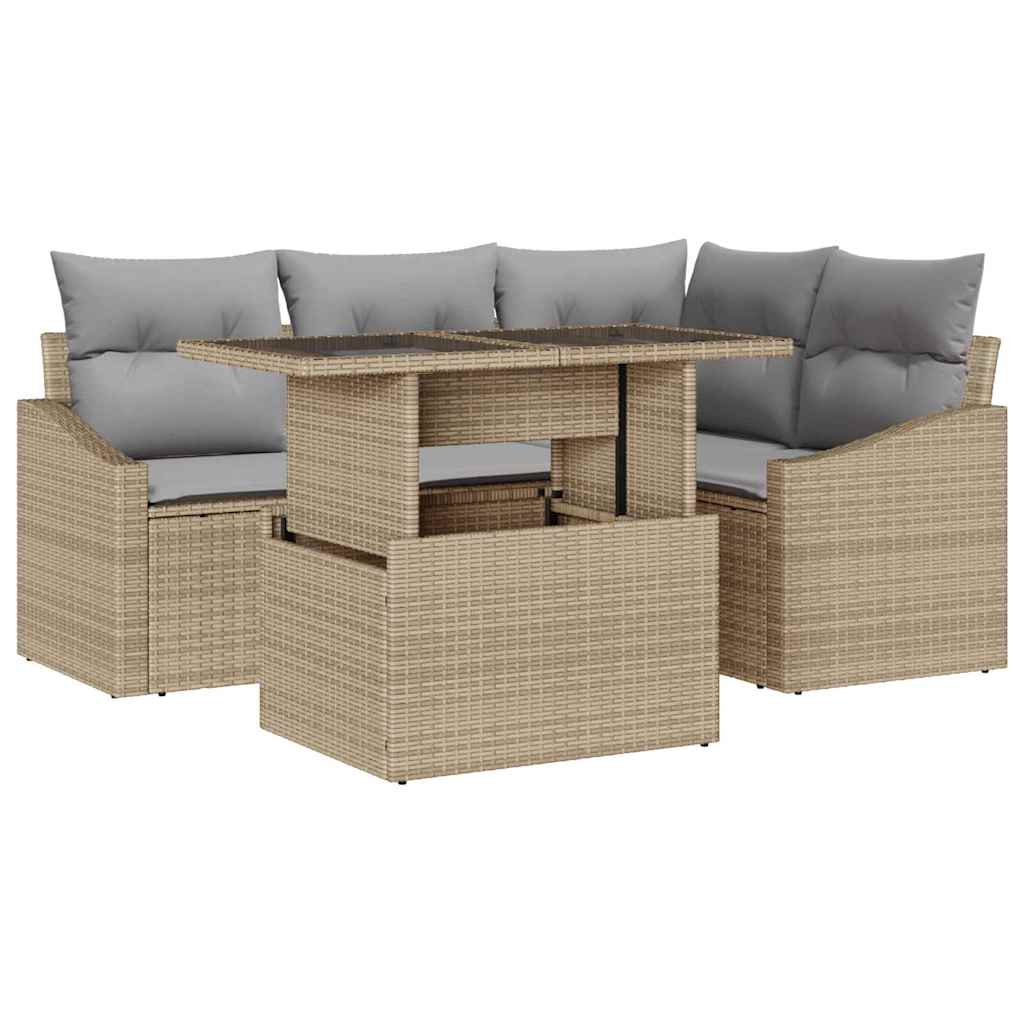 vidaXL Zestaw Sof na Ogród z poduszką 5 pcs Beżowy i jasnoszary