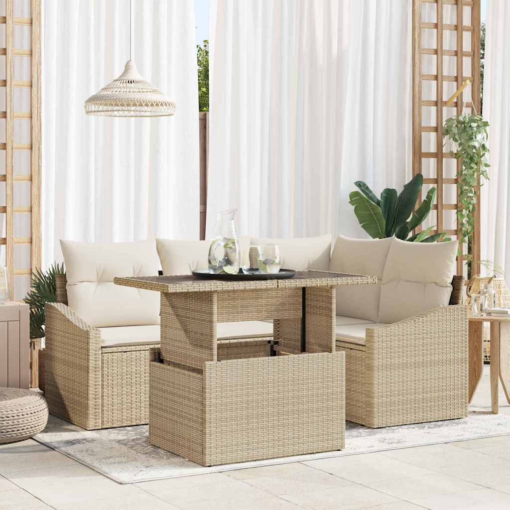 vidaXL Zestaw Sof na Ogród z poduszką 5 pcs Beżowy i kremowy