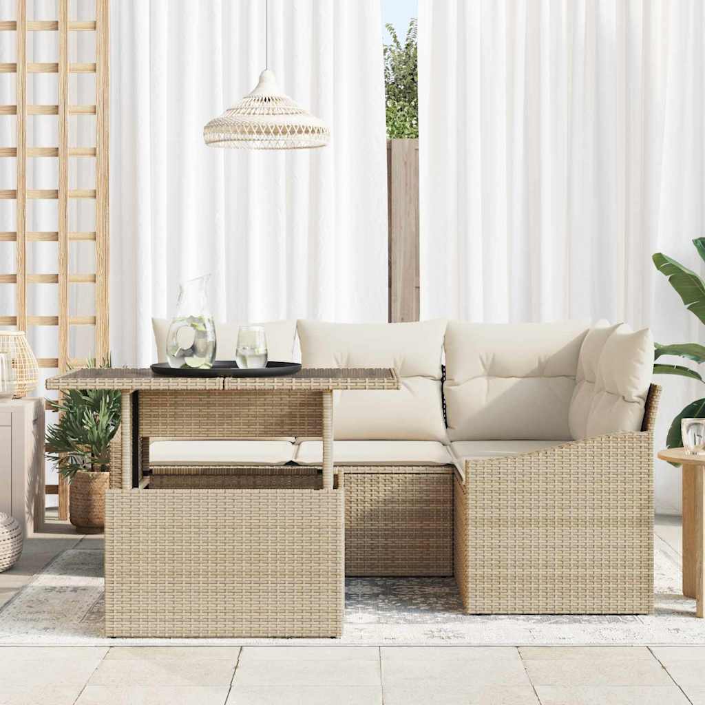 vidaXL Zestaw Sof na Ogród z poduszką 5 pcs Beżowy i kremowy