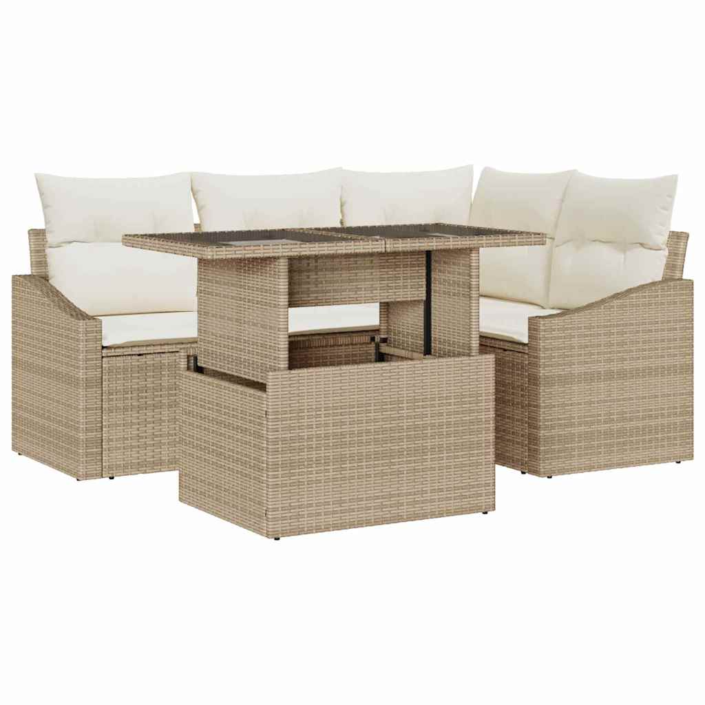 vidaXL Zestaw Sof na Ogród z poduszką 5 pcs Beżowy i kremowy