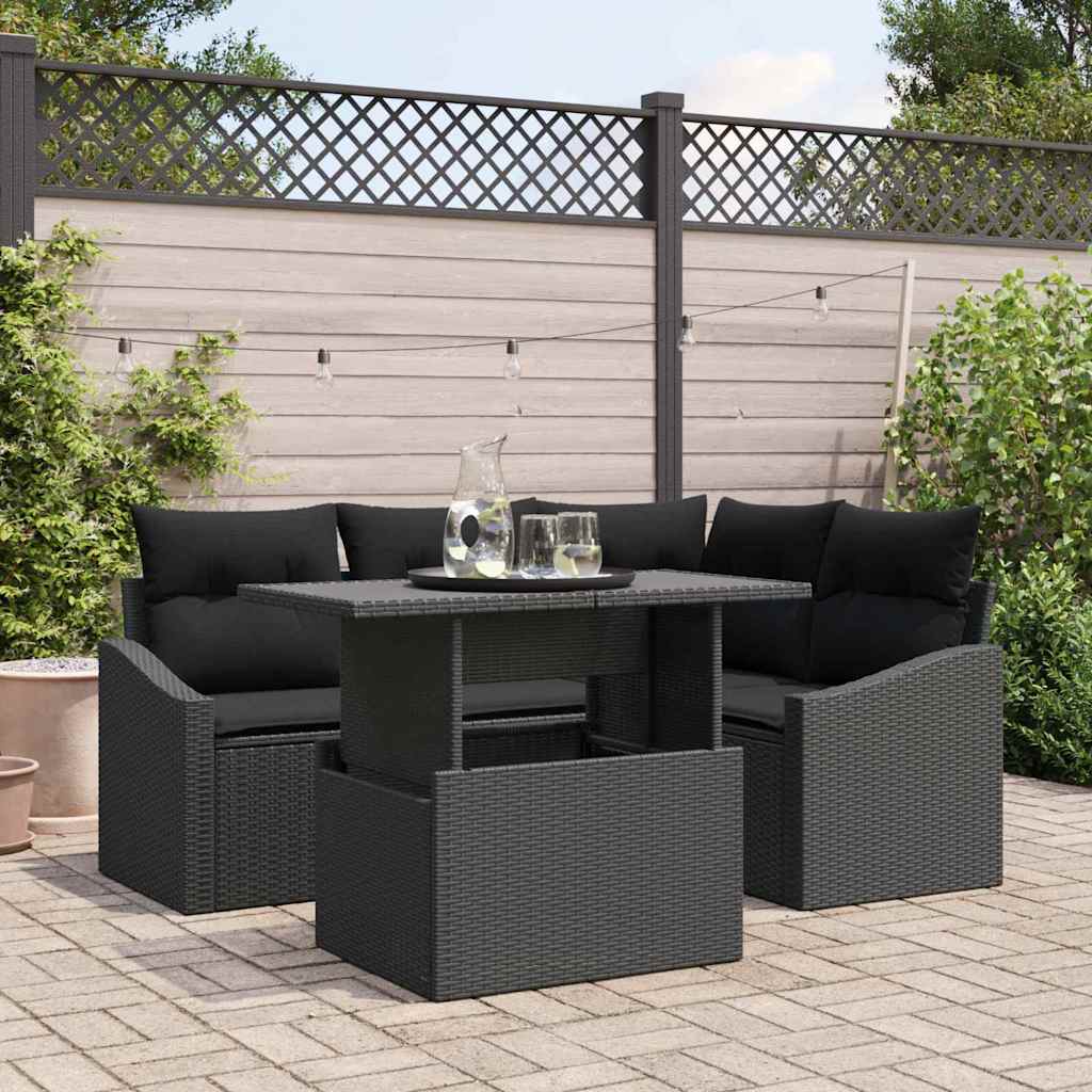 vidaXL Zestaw Sof na Ogród z poduszką z przechowywaniem 5 pcs Czarny
