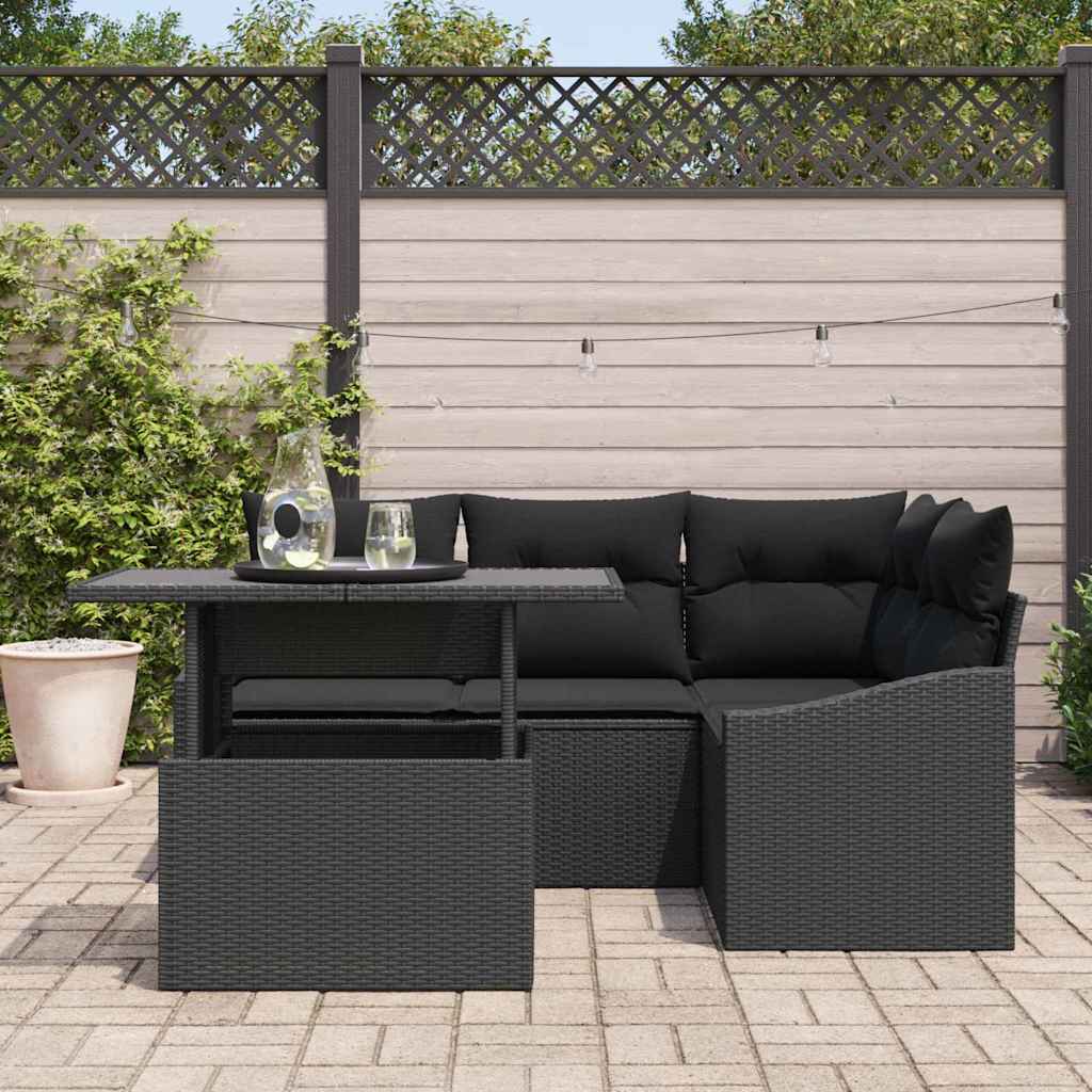 vidaXL Zestaw Sof na Ogród z poduszką z przechowywaniem 5 pcs Czarny
