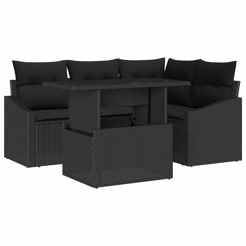 vidaXL Zestaw Sof na Ogród z poduszką z przechowywaniem 5 pcs Czarny