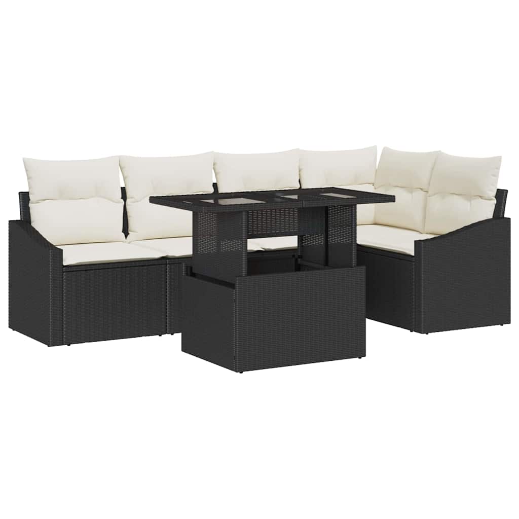 vidaXL Zestaw Sof na Ogród z poduszką 6 pcs Czarny i kremowy