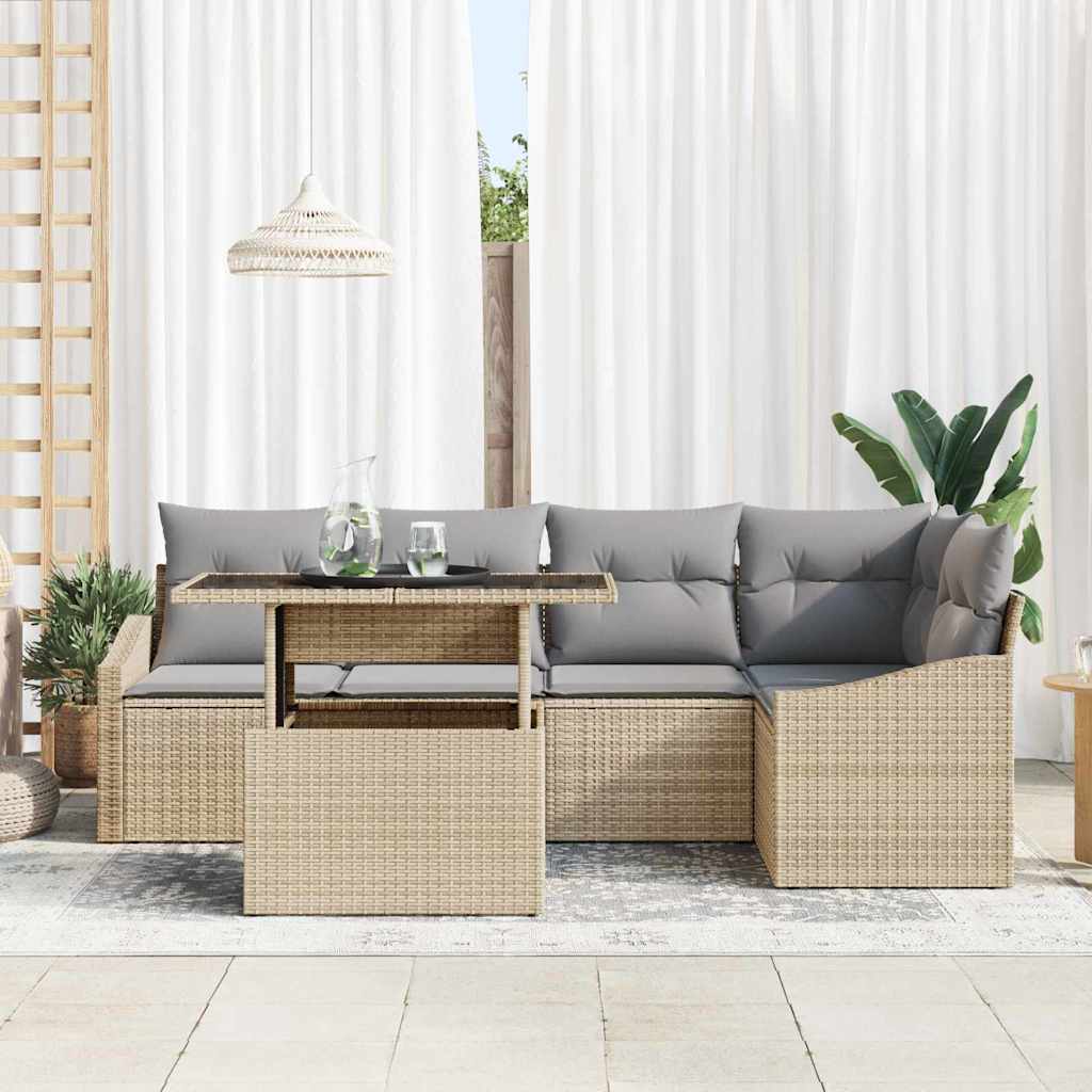 vidaXL Zestaw Sof na Ogród z poduszką 6 pcs Beżowy i jasnoszary