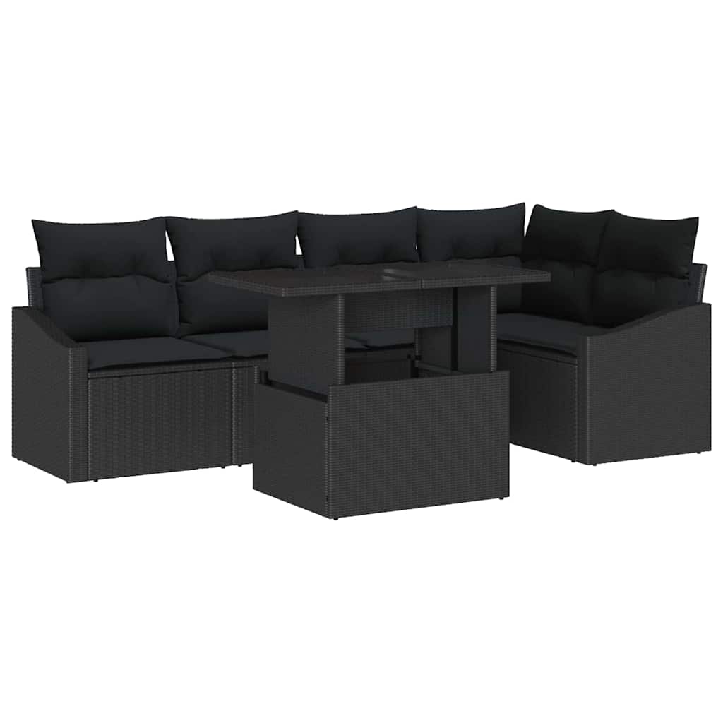 vidaXL Zestaw Sof na Ogród z poduszką z przechowywaniem 6 pcs Czarny