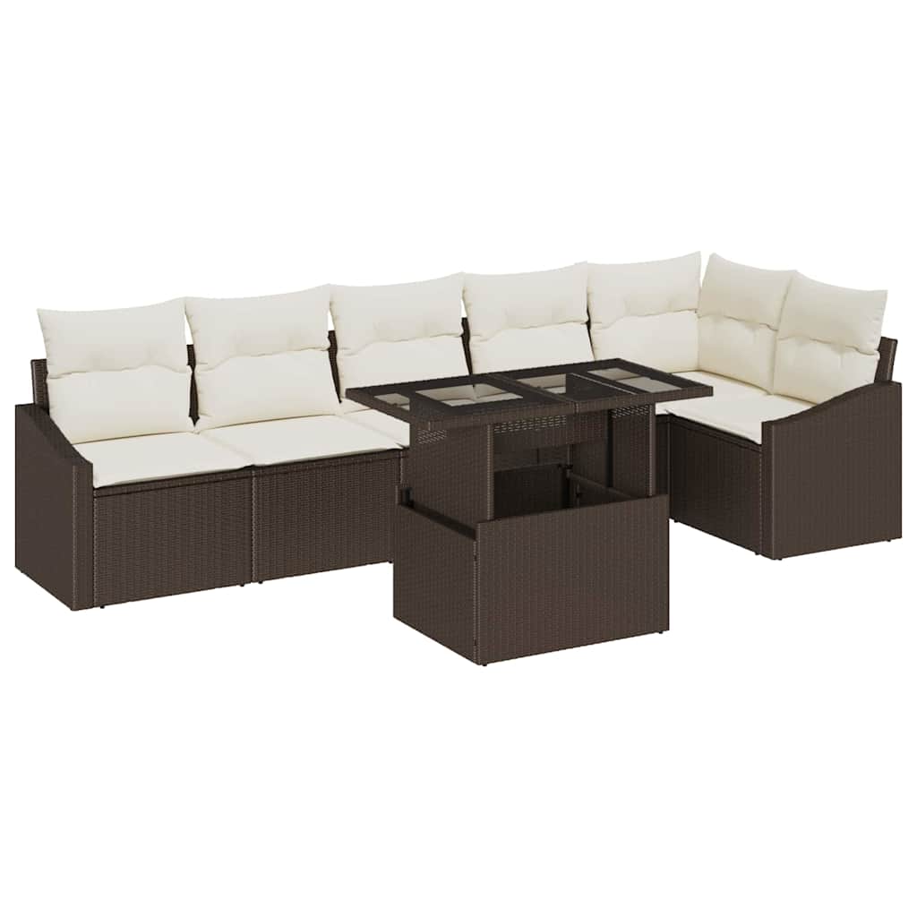 vidaXL Zestaw Sof na Ogród z poduszką 7 pcs Brązowy i Kremowy