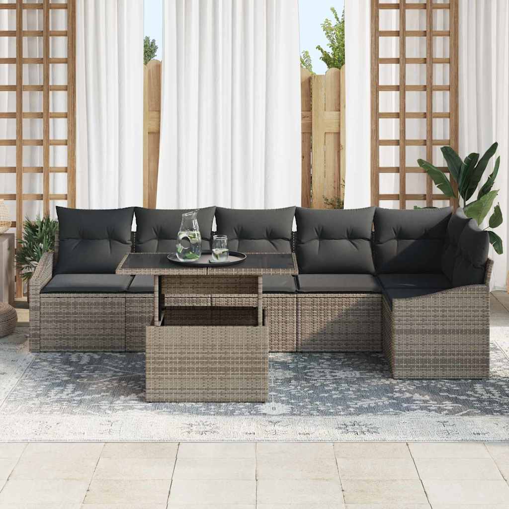 vidaXL Zestaw Sof na Ogród z poduszką z przechowywaniem 7 pcs Szary