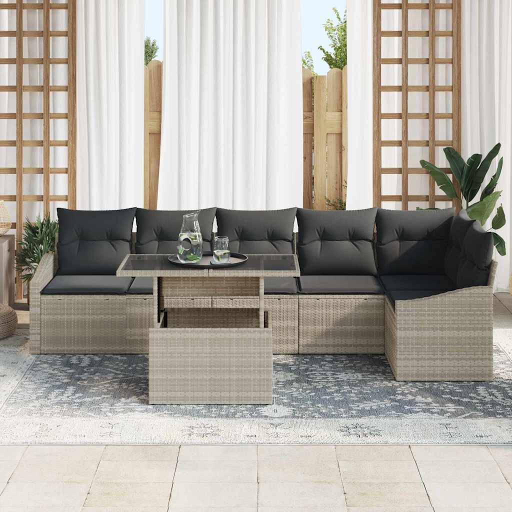vidaXL Zestaw Sof na Ogród z poduszką 7 pcs Jasnoszary i ciemnoszary