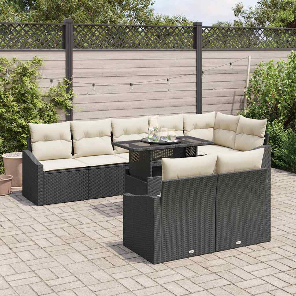vidaXL Zestaw Sof na Ogród z poduszką 9 pcs Czarny i kremowy