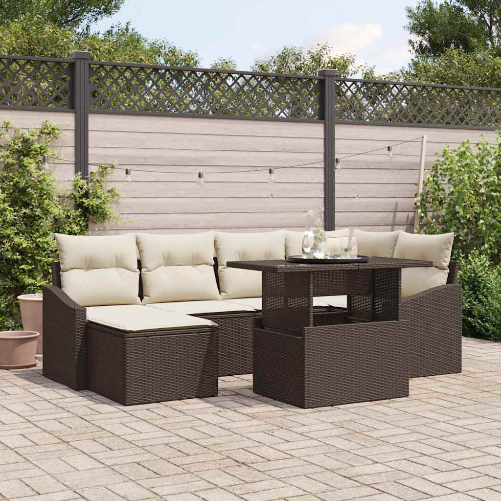 vidaXL Zestaw Sof na Ogród z poduszką 7 pcs Brązowy i Kremowy