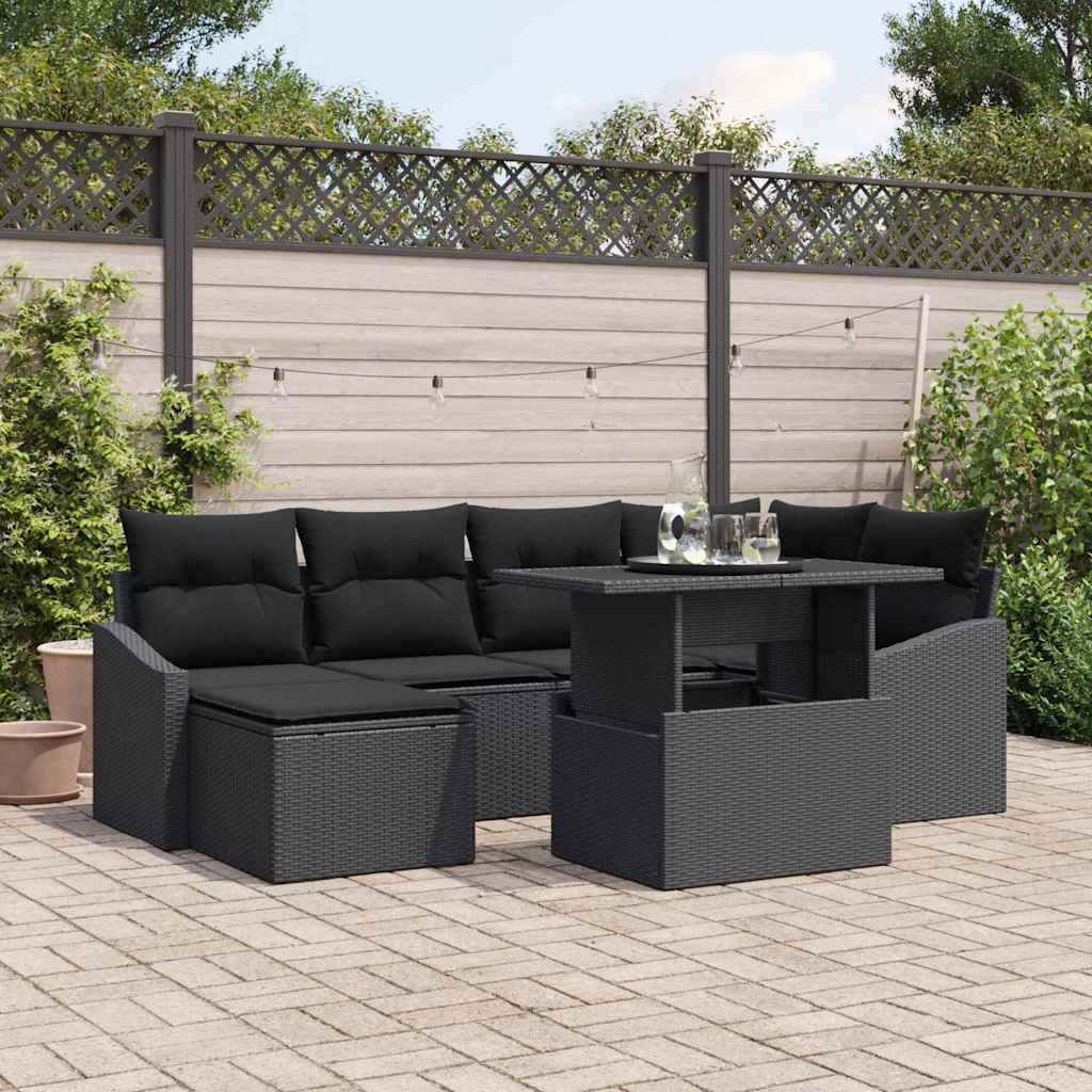 vidaXL Zestaw Sof na Ogród z poduszką z przechowywaniem 7 pcs Czarny