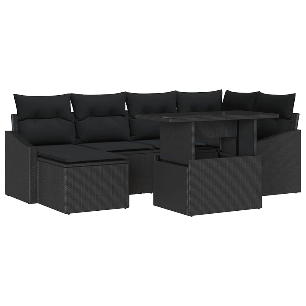 vidaXL Zestaw Sof na Ogród z poduszką z przechowywaniem 7 pcs Czarny