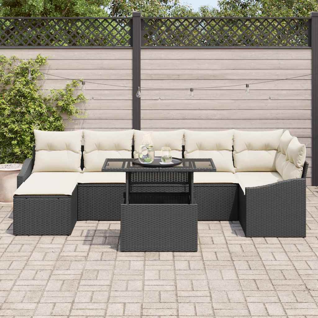 vidaXL Zestaw Sof na Ogród z poduszką 8 pcs Czarny i kremowy