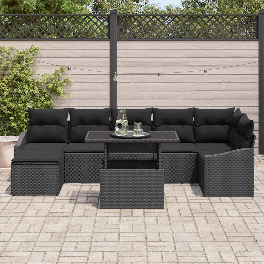 vidaXL Zestaw Sof na Ogród z poduszką z przechowywaniem 8 pcs Czarny