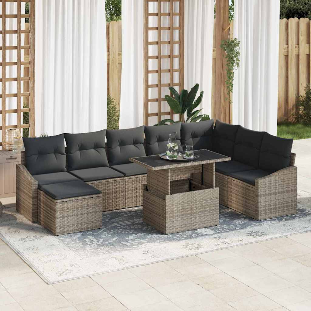 vidaXL Zestaw Sof na Ogród z poduszką z przechowywaniem 9 pcs Szary