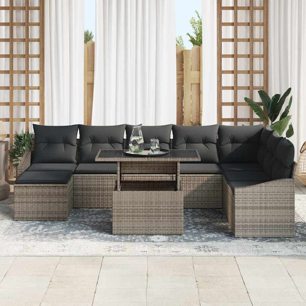 vidaXL Zestaw Sof na Ogród z poduszką z przechowywaniem 9 pcs Szary