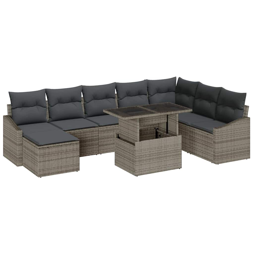 vidaXL Zestaw Sof na Ogród z poduszką z przechowywaniem 9 pcs Szary