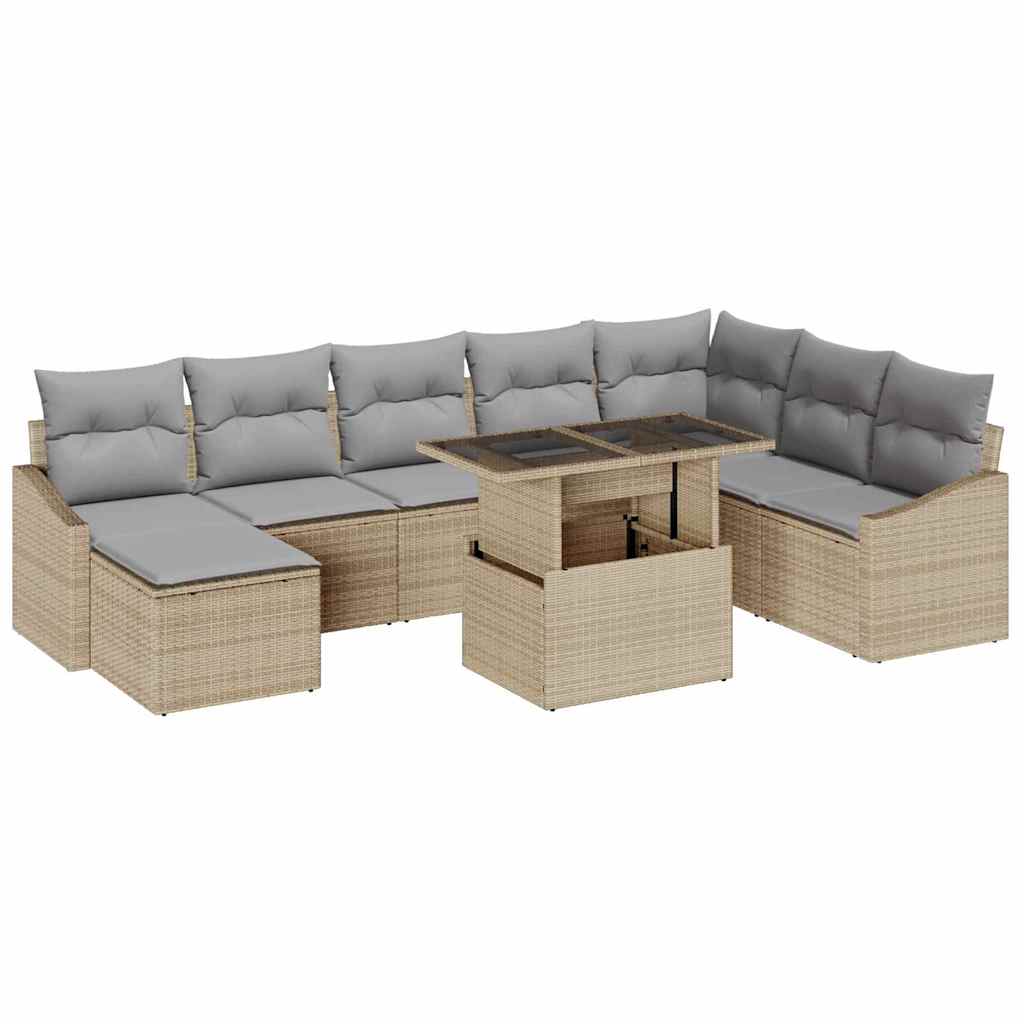 vidaXL Zestaw Sof na Ogród z poduszką 9 pcs Beżowy i jasnoszary