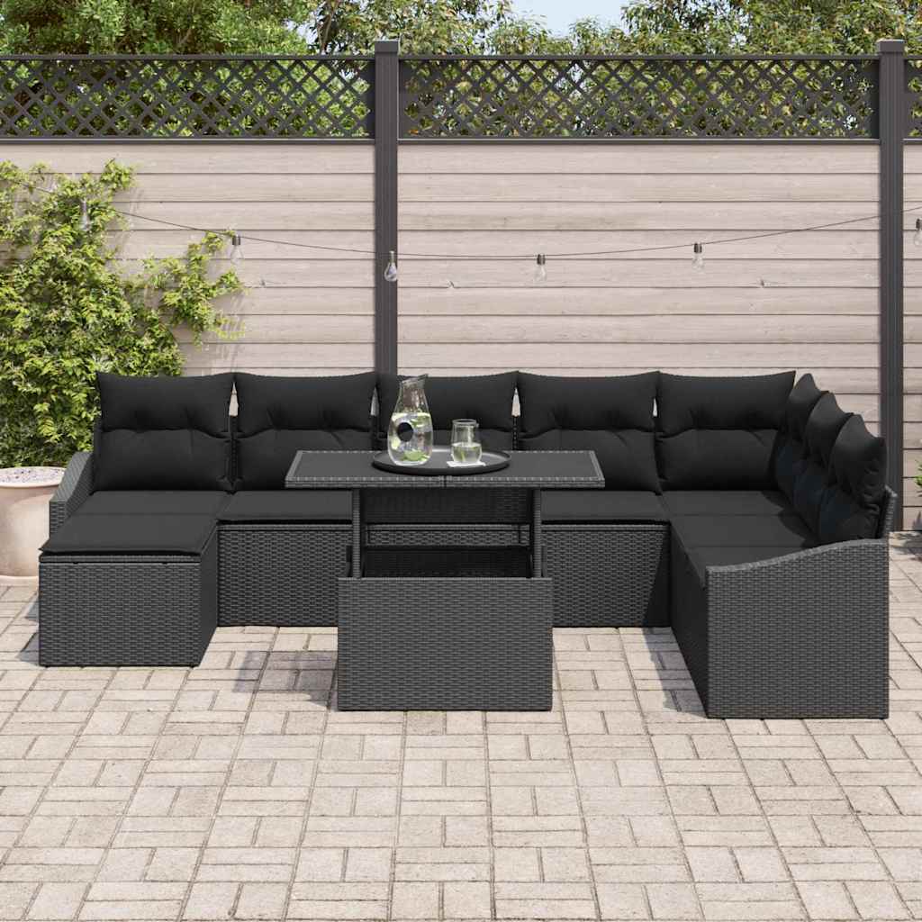 vidaXL Zestaw Sof na Ogród z poduszką z przechowywaniem 9 pcs Czarny