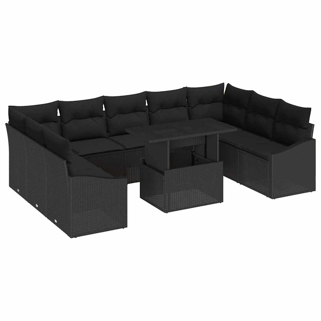 vidaXL Zestaw Sof na Ogród z poduszką z przechowywaniem 10 pcs Czarny