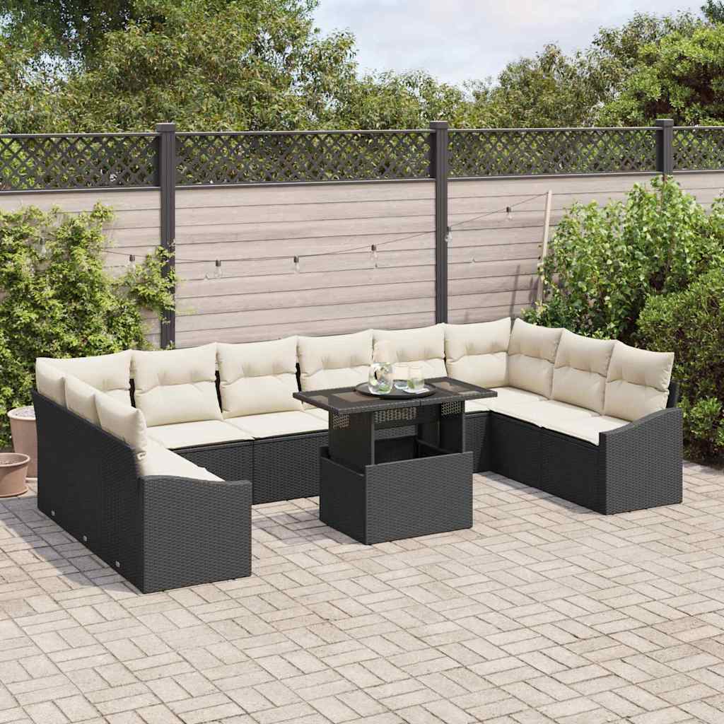 vidaXL Zestaw Sof na Ogród z poduszką 11 pcs Czarny i kremowy